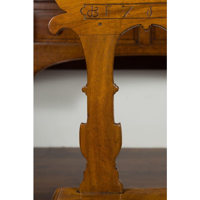 English 1850s Oak Chair with Pierced Back, Carved Inscription and Wooden Seat For Sale - Image 11 of 12