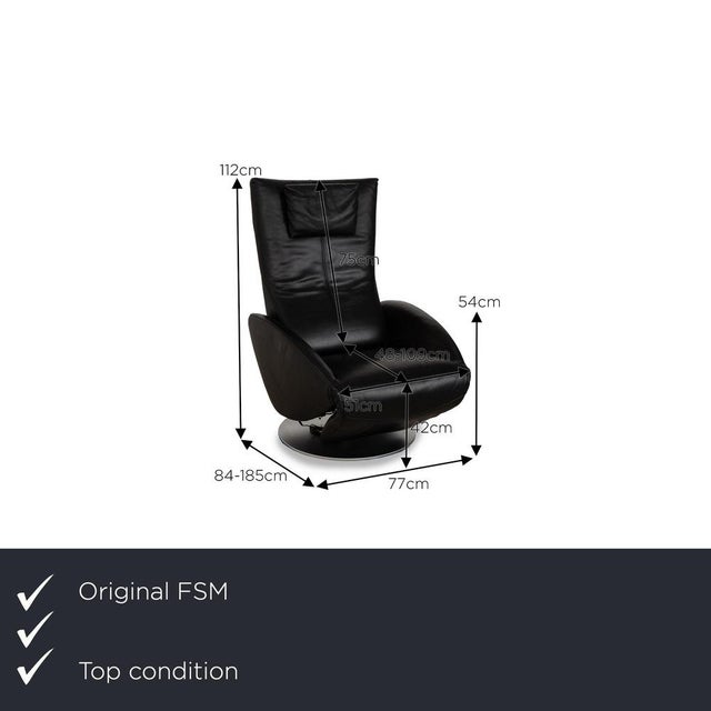 The Mate armchair from FSM is covered in black genuine leather and stands on an elegant, round metal base. The modern...