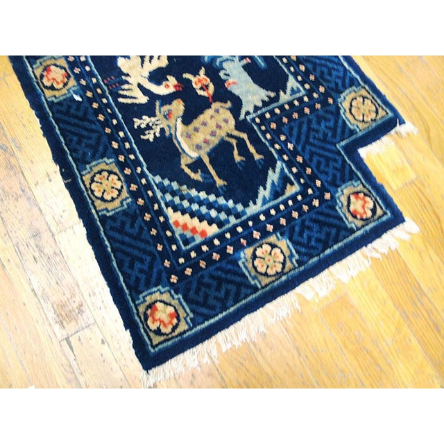 1920s Blue Navy Animal Antique Chinese Horse Cover Rug 2' 0" X 4' 0" Handknotted Wool Carpet For Sale - Image 4 of 4