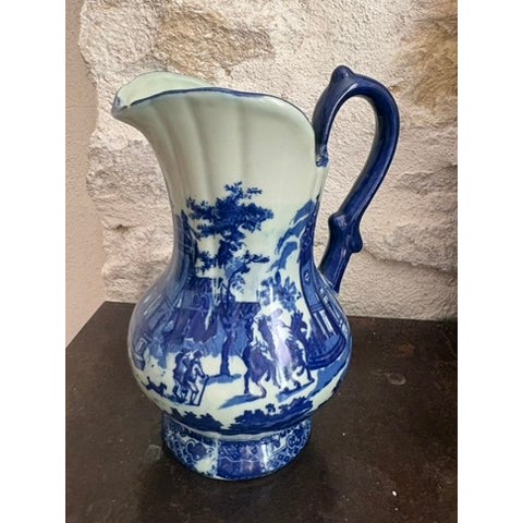 Ceramic Mid 20th Century Victoria Ware Ironstone Pitcher, Flow Blue Continental Landscape Scene For Sale - Image 7 of 8