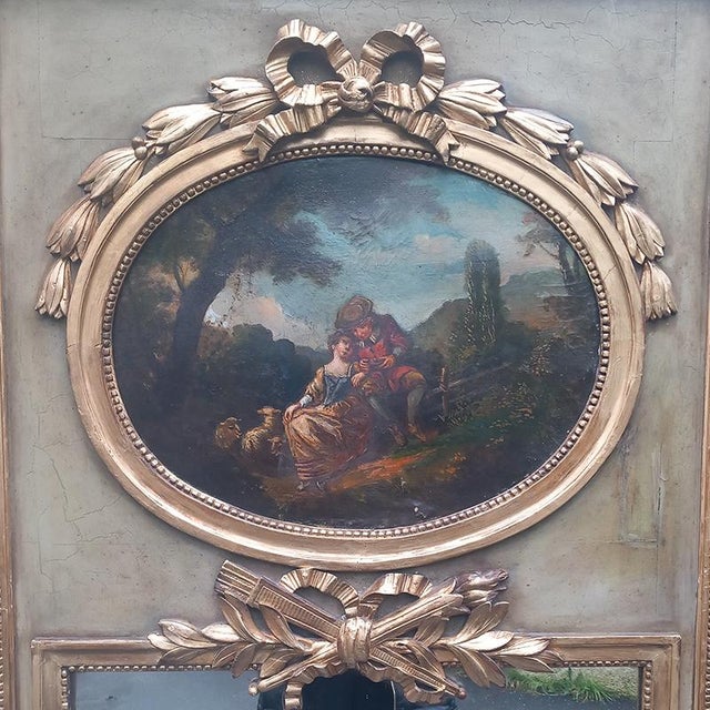 Louis XVI Style Celadon Green Trumeau, 1870 For Sale - Image 4 of 7