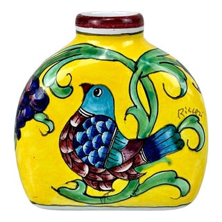 Vintage Italian Majolica Porcelain Yellow Glazed Bird Motif Vase For Sale