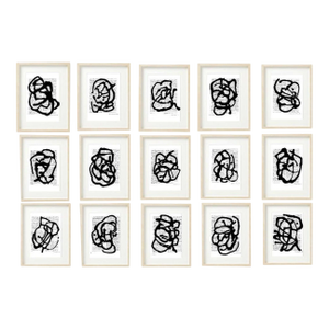 Wood Shadow Box Framed 'Black & White Abstractions Series' (4) - 75' Gallery Wall Art Prints Installation by Diane Grant - Set of 15