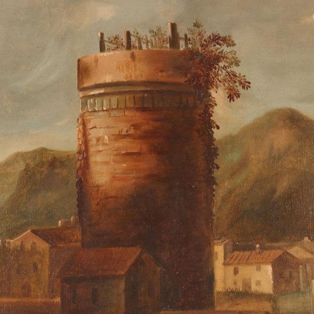 Landscape with Village, 1700s, Oil on Canvas For Sale - Image 4 of 11