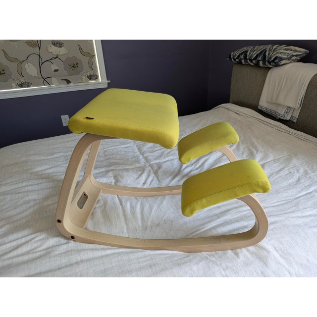 Peter Opsvik Varier Kneeling Chair in Natural Ash With Original Yellow Upholstery For Sale - Image 4 of 6