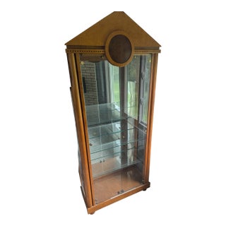 Late 20th Century Hickory White Illuminated Curio Display Cabinet With Mirrored Back For Sale