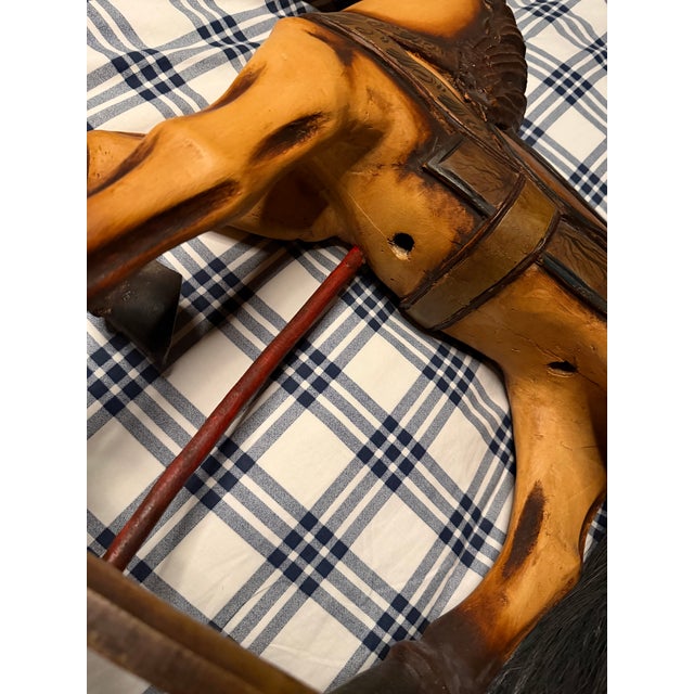 Wood Antique Hand-Painted Carved Wood Rocking Horse on Wheels For Sale - Image 7 of 7