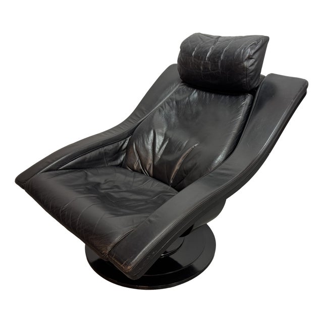 Set of Mid-Century Scandinavian Modern Move Lounge Chair and Ottoman in Black Leather by Takashi Okamura and Erik Marquardsen for Nelo, Sweden, 1960s For Sale