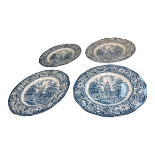 Vintage Staffordshire Liberty Blue Independence Hall Dinner Plates - Set of 4 For Sale