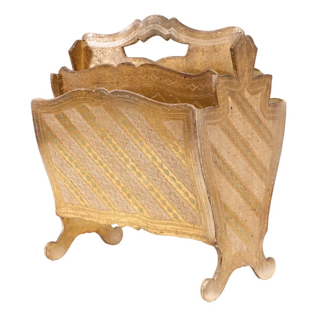 Vintage Italian Florentine Magazine Rack in Giltwood, 1958 For Sale