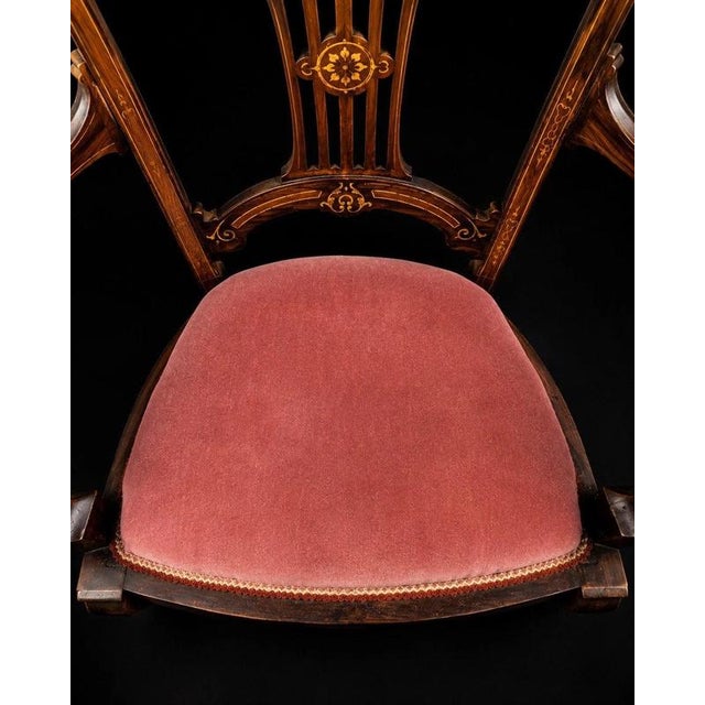 Edwardian Mahogany & Satinwood Inlaid Armchair with Castors, 1905 For Sale - Image 6 of 9