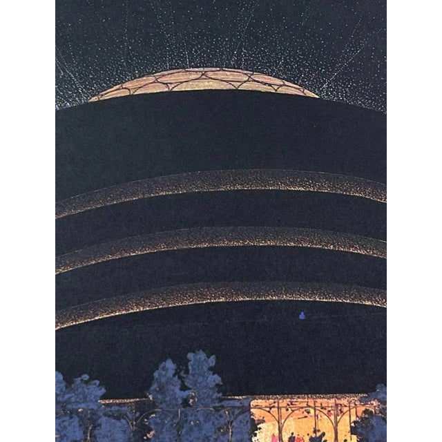 Frank Lloyd Wright Frank Lloyd Wright Lithograph Ltd Ed. Solomon R. Guggenheim at Night W/Frame For Sale - Image 4 of 4