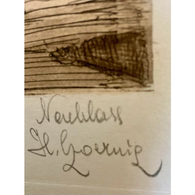 Light Yellow Vintage Hand Colored Etching by Austrian Artist Herta Czoernig - Framed For Sale - Image 8 of 12