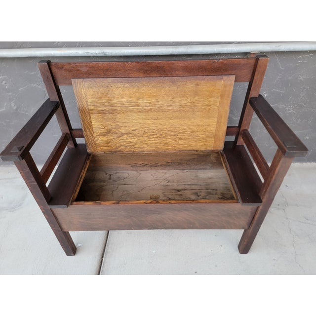 Antique Hall Bench Mission Oak by Lifetime Furniture. Circa. 1910 For Sale - Image 11 of 18