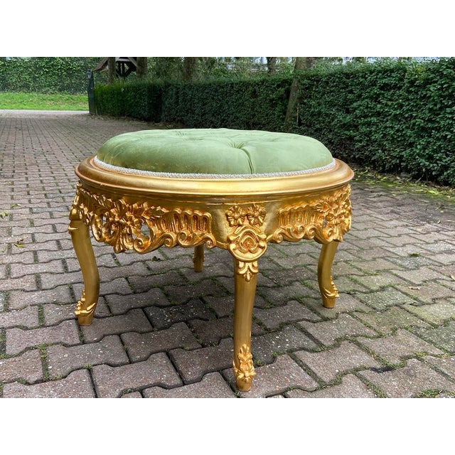 Gold 1980s Italian Rococo Gold Beech Green Velvet Bench For Sale - Image 8 of 12