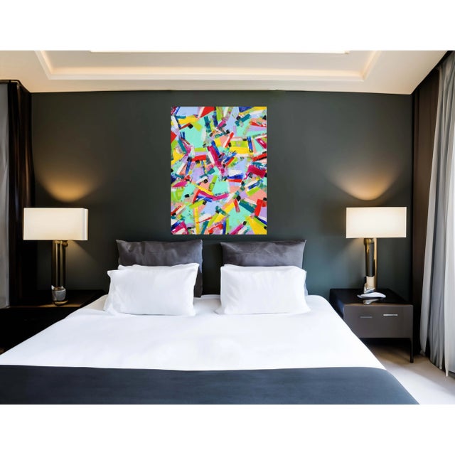 A unique, colourful abstract painting for those who want to uplift their lounge or living room. The paintings evokes...