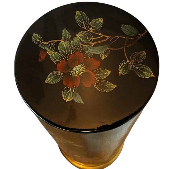 Black Pair of Chinoiserie Black Lacquer Cylindrical Pedestals For Sale - Image 8 of 11