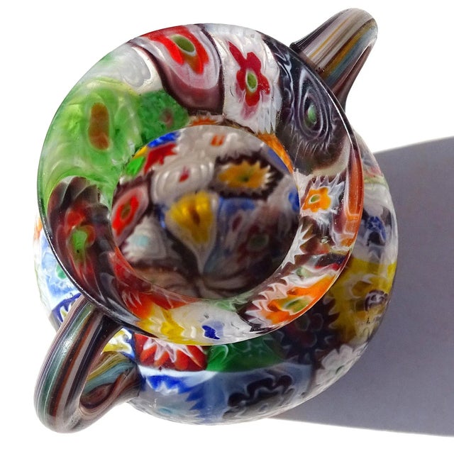 Glass Fratelli Toso Murano Antique Millefiori Flowers Mosaic Italian Art Nouveau Floral Pattern Glass Cabinet Vase For Sale - Image 7 of 8
