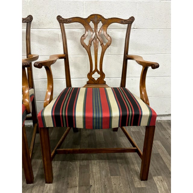 Wood Vintage Chippendale Style Dining Arm Chairs - Pair For Sale - Image 7 of 12