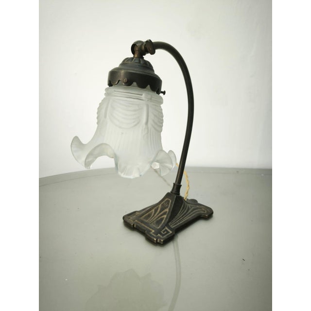 Mid-Century Modern Table Lamp with Satin-Finished Decorated Glass, 1960s For Sale - Image 3 of 7