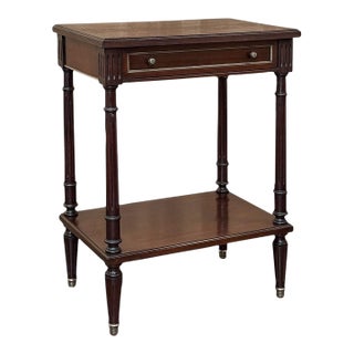 French Mid-Century Louis XVI Style Mahogany & Brass End Table For Sale