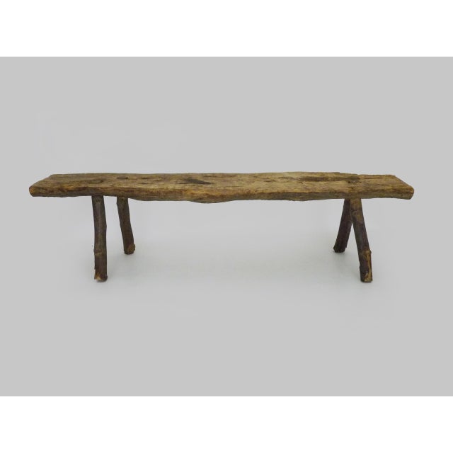 Low Brutalist Folk Art Wood Bench, 1960s For Sale - Image 11 of 11