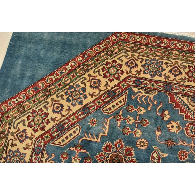 Textile Kazak Rug 7’10” X 7’10” Blue Wool Traditional Hand-Knotted Carpet For Sale - Image 7 of 14
