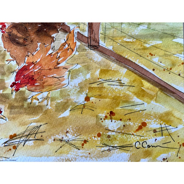 2020s Original Watercolor Painting “Holly’s Chicken Yard” For Sale - Image 5 of 9