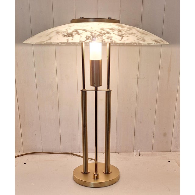 Goldenrod Dimmable Brass-Colored Metal Table Lamp with Glass Shade from TZ-Leuchten, 1980s For Sale - Image 8 of 8