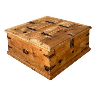 Vintage Rustic Wood Storage Coffee Table For Sale