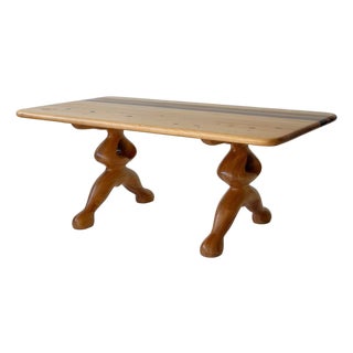 1980s Mixed Wood Sculptural Inlaid Dining Table/Desk Attributed to Steven Spiro For Sale