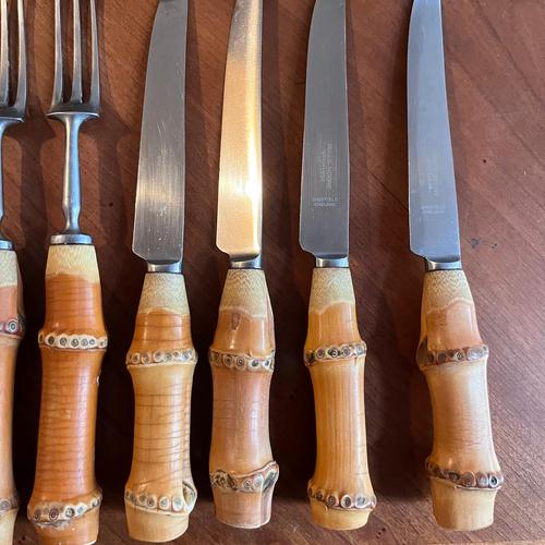 Vintage Bamboo Handled and Stainless Steel Flatware Set from Mills Moore, Set of 24 For Sale - Image 11 of 14