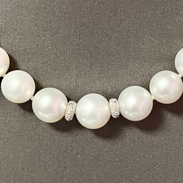 Metal Natural South Sea Pearl Diamond Necklace 14k W Gold Certified For Sale - Image 7 of 9