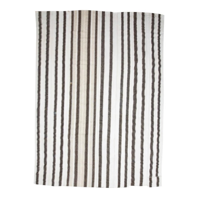 Mid 20th Century Oversized White & Gray Vintage Kilim Rug For Sale