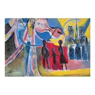 1968 Jacques Endzel the Violinist Eiffel Tower Oil on Canvas For Sale