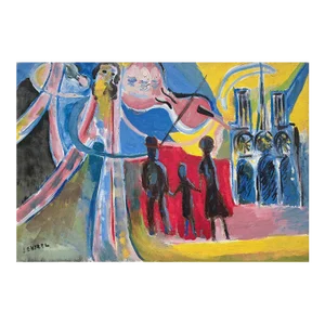 1968 Jacques Endzel the Violinist Eiffel Tower Oil on Canvas
