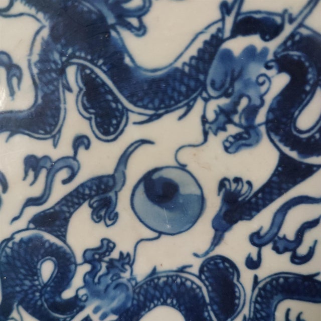 Chinese Ceramic Plate,Blue and White Porcelain Plate Hand Painted Dragon Pattern For Sale - Image 9 of 11