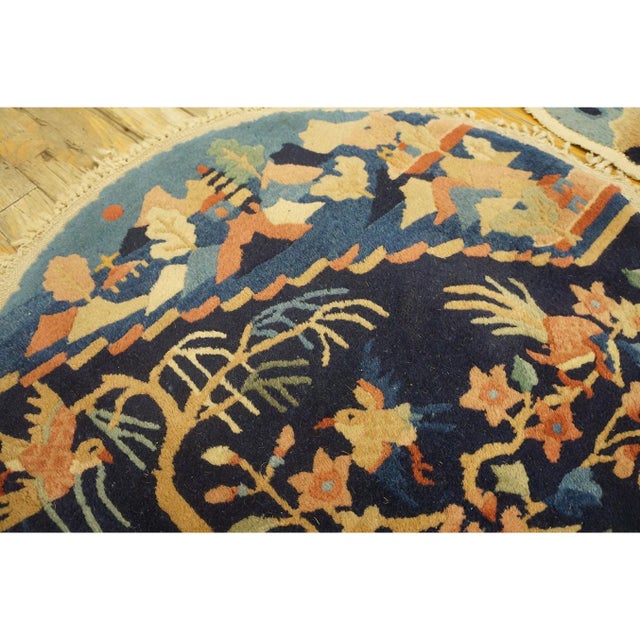 1920s Blue Birds Art Deco Pair of Chinese Peking Carpets 2'x2' Knotted Wool Rugs For Sale In New York - Image 6 of 9