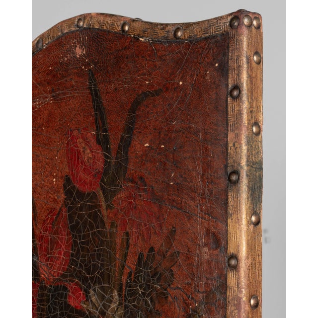 Vintage Spanish Baroque Painted Leather Folding Screen For Sale - Image 11 of 12