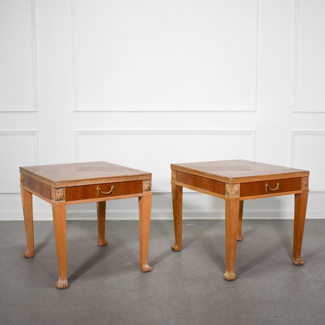 Neoclassical Greek Key Lion Side Tables - A Pair For Sale - Image 4 of 12