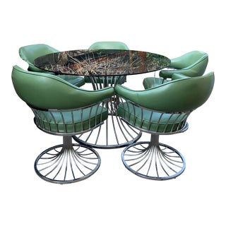 Vintage Chrome Tulip Base Dinette Table & 5 Chairs For Sale