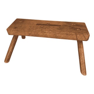 Early 1900s Antique Primitive Plank Foot Stool With Carved Handhold For Sale