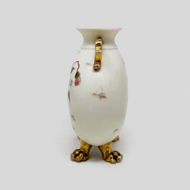 Traditional Antique Rudolstadt Porcelain Footed Flask Vase - Hand-Painted Pink Floral & Gilt For Sale - Image 3 of 7