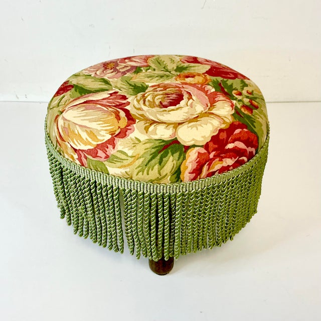 This little footstool is darling. It’s been newly re-upholstered in a lovely English Rose Garden Linen fabric with a...