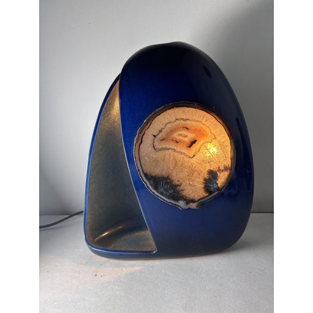 1970s Sculptural Lamp in Ceramic and Agate Slice, 1970s For Sale - Image 5 of 12