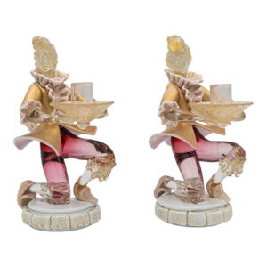 Pair of 1970s Murano Style Hand Blown Italian Art Glass Gentlemen Figure Candlestick Holders