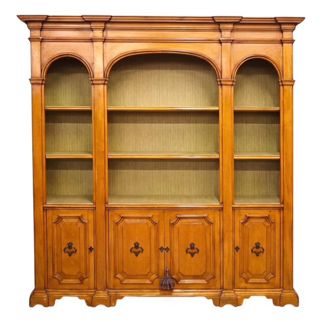 1970s Italian Neoclassical Style Fruitwood Library Bookcase Cabinet 3 Pcs. For Sale