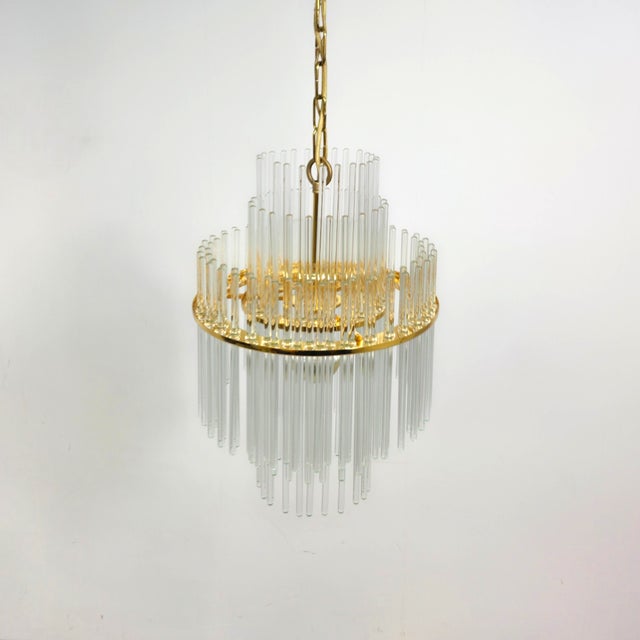 Mid-Century Glass and Brass Chandelier by Christoph Palme for Palwa, 1970s, in Good conditions. Designed 1970 to 1979 This...