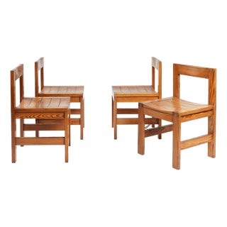Vintage Pine Dining Chairs with Visible Joints, 1960s, Set of 4 For Sale