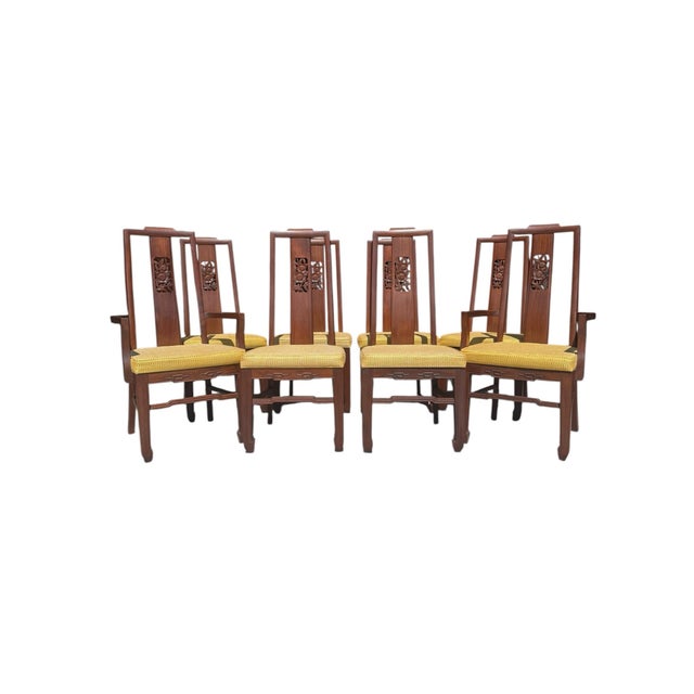 Coffee Mid-Century, Asian-Inspired Dinning Chairs With Carved Details For Sale - Image 8 of 11